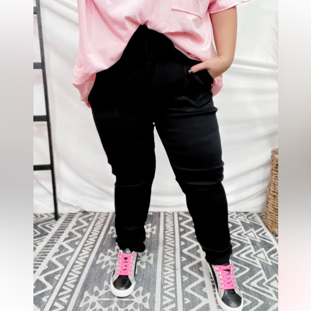 Judy Blue High Waist Jet Black Double Roll Cuff Joggers